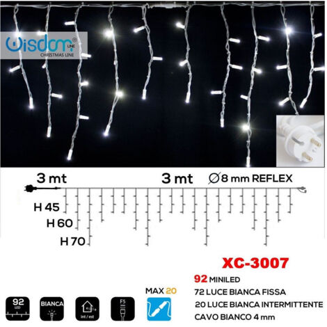 TRADE SHOP - Tenda Luminosa Natalizia 92 Led Luce Bianca Fissa + Bianca Intermittente Xc-3007 -