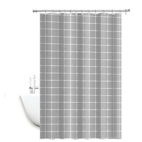 TRADE SHOP - Tenda Per Doccia Impermeabile Tessuto Pvc 12 Ganci In Plastica Quadri 180x200cm -
