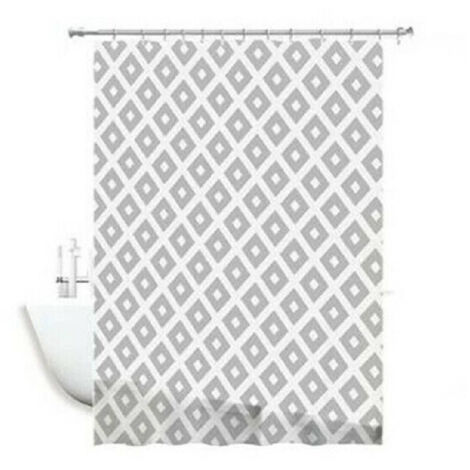 TRADE SHOP - Tenda Per Doccia Impermeabile Tessuto Pvc 12 Ganci In Plastica Rombi 180x200cm -