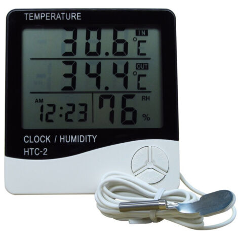 Trade Shop - Termómetro Digital Higrómetro Temperatura Humedad Hora Fecha Hogar Htc-2 Con Sonda -
