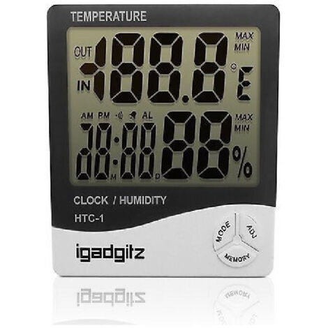 TRADE SHOP - Termometro Igrometro Htc1 Da Interno Digitale Temperatura Umidita' Ora Data Casa -