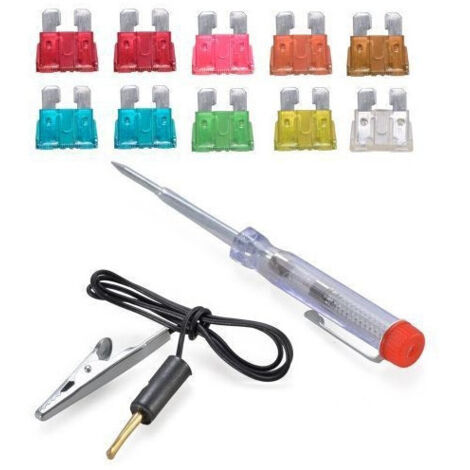 Trade Shop - TESTER SCHRAUBENDREHER PHASENSUCHE 6V 12V 24V + 10 GEMISCHTE SICHERUNGEN FÜR AUTOS -
