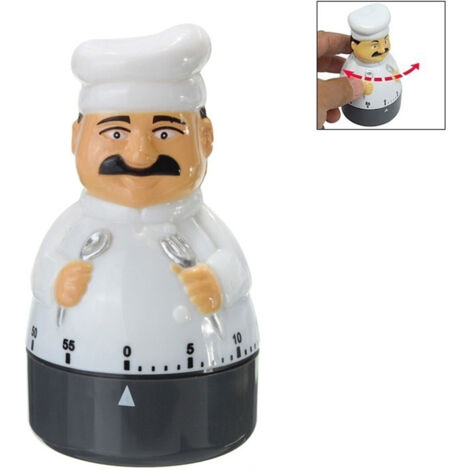 TRADE SHOP - Timer Analogico Cuoco Chef 55 Minuti Orologio Da Cucina Retro' Allarme Sonoro -