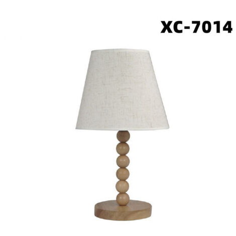 Trade Shop - TISCHLAMPE MIT HOLZSOCKEL MIT MUSTER WEISSER LAMPENSCHIRM E27-ANSCHLUSS XC-7014 -