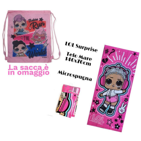Trade Shop - Toalla De Playa Algodón 14070 Toalla De Playa Lol Surprise + Bolsa De Regalo -