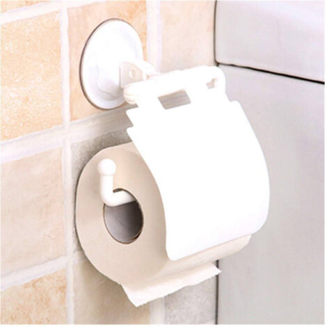 Trade Shop - Toilettenpapierrollenhalter mit Saugnapf, wandmontierter Kunststoff-Papierrollenhalter-Abdeckung -