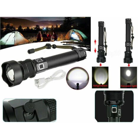 Trade Shop - Torcia 258000w Tattica/militare Led T6 Ricaricabile Zoom Doppia Batteria P516-p70 -