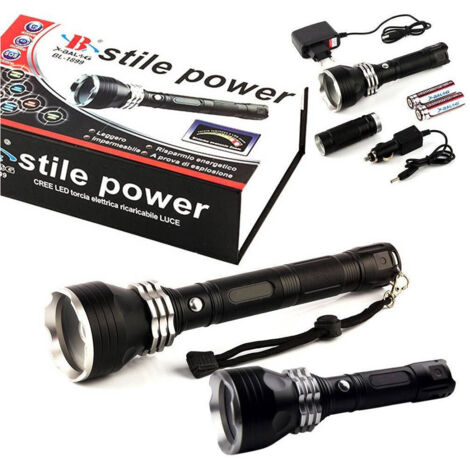 TRADE SHOP - Torcia Lampada Led Cree T6 Ricaricabile 2000 Lumen 80000 W Con Prolunga Bl-1899 -
