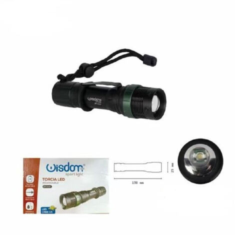 TRADE SHOP - Torcia Led Cree Q5 Ricaricabile Per Casa Campeggio Escursioni Con Gancio Dt-2121 -
