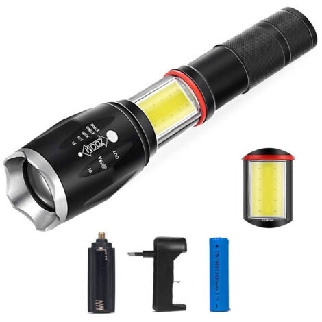 TRADE SHOP - Torcia Tattica Militare Zoom Cob Ricaricabile Alta Luminosita' T6 Led Te-b0044 -