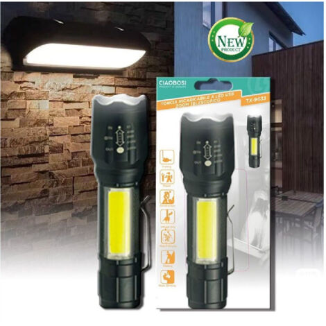 TRADE SHOP - Torcia Tattica Usb Ricaricabile A Led Zoom Telescopico Escursioni Pesca Tx-9633 -