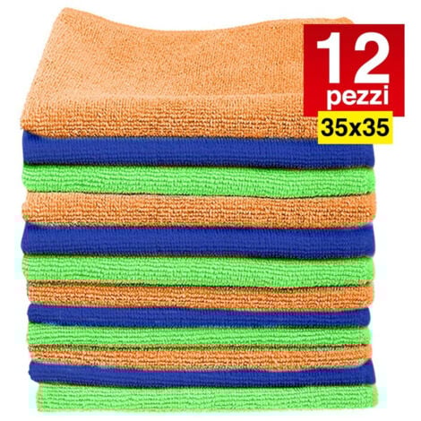 TrAdE Shop Traesio - 12 Panni Microfibra 35 X 35 Cm Panno Pulizia Multiuso Lavaggio Auto Asciugamano -