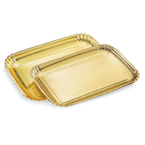 TrAdE Shop Traesio - 2 Pezzi Vassoio Porta Sotto Torta 24x34cm Oro Rettangolare Piatto Dolci Cartone -