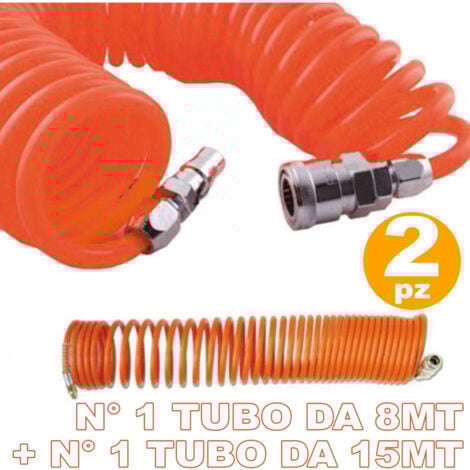 TrAdE Shop Traesio - 2 Tubi Tubo Aria Compressa Flessibile Per Compressore 8 15 Metri Innesti Rapidii -