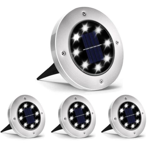 TrAdE Shop Traesio - 4 Faro Lampada Led Solare Da Esterno Giardino Faretto 8 Led Picchetto Segnapassi -