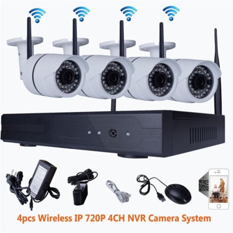 TrAdE Shop Traesio - 4ch Canali Wifi Dvr Nvr Kit Wifi Ip Camera Segnale 300 Metri Con 4 Telecamere -