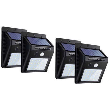 TrAdE Shop Traesio - 4pz Faretto Led Da Esterno Con Pannello Solare Sensore Movimento Crepuscolare -