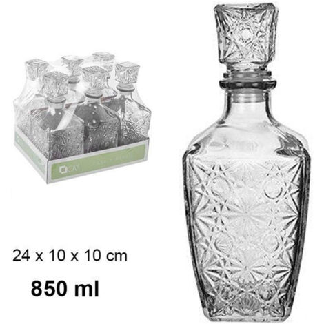 TrAdE Shop Traesio - 6 Bottiglia Vintage Per Liquore Wiskey Cognac Scotch In Vetro Con Tappo 10x24cm -