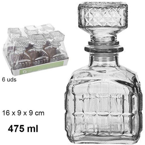 TrAdE Shop Traesio - 6 Bottiglia Vintage Per Liquore Wiskey Cognac Scotch In Vetro Con Tappo 9x16cm -