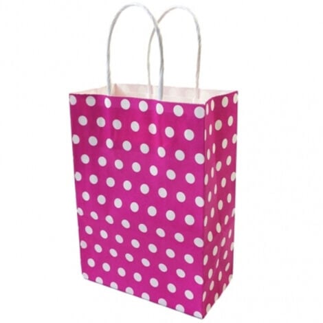 TRADE SHOP TRAESIO Trade Shop - 6 Pezzi Busta Buste Da Regalo Shoppers In Carta Con Manici Fucsia Pois 21x14.5x8