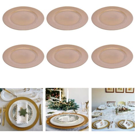 TrAdE Shop Traesio - 6 X Sottopiatti Natalizi In Plastica 33cm Decorazioni Natale Per La Tavola Gold -