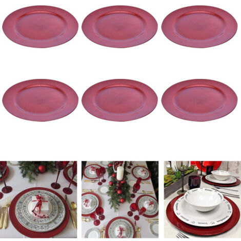 TrAdE Shop Traesio - 6 X Sottopiatti Natalizi In Plastica 33cm Decorazioni Natale Per La Tavola Rosa -