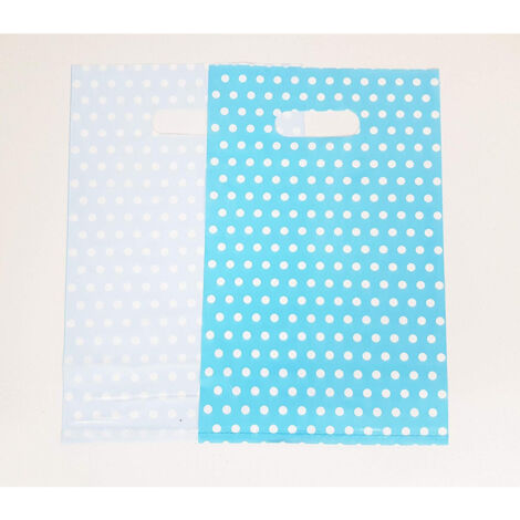 TrAdE Shop Traesio - 60 Sacchetti Sacchetto Buste In Plastica Celeste Pois Festa Confettata Caramelle -