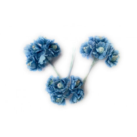TrAdE Shop Traesio - 72 Fiore Fiori Artificiale Azzurro Tessuto Glitter Bocciolo Finte Segnaposto -
