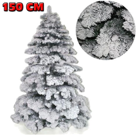 TrAdE Shop Traesio - Albero Di Natale 150cm Abete Snow Con Effetto Innevato Bianco Base A Croce -