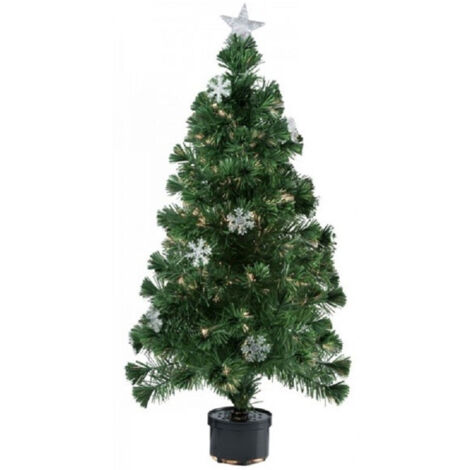 TrAdE Shop Traesio - Albero Di Natale Fibra Ottica Snow 90cm 100 Punte 12 Fiocchi Di Neve Verde -
