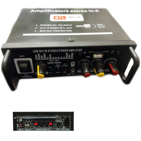 TrAdE Shop Traesio - Amplificatore Audio 12v 220v Usb Sd Mp3 Radio Fm Casa Auto 2 O 4 Ch 1000w Btl -