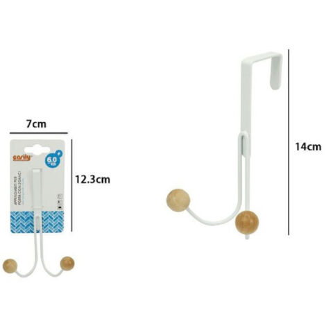 TrAdE Shop Traesio - Appendiabiti Appendino Da Porta Metallo Bianco Palline Legno 2 Ganci Posti 79552 -