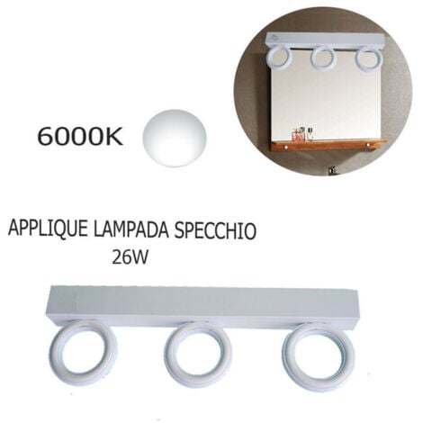 TrAdE Shop Traesio - Applique Lampada Moderno Da Parete Muro Specchio 26w Bagno 135 Led 2835 Smd Luce - -Bianco Freddo      -