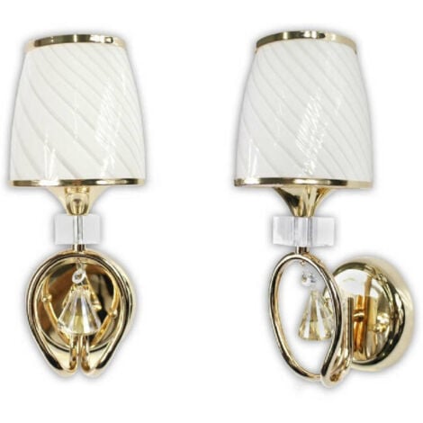 TrAdE Shop Traesio - Applique Parete Lumetto Muro Attacco E27 Oro Argento Abat Jour Lume In Vetro E18 - Oro