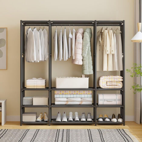 VOUNOT® Appendino Doppio Con Ruote E Ripiani Portascarpe – Struttura Robusta In Metallo, Salvaspazio Per Camera E Ingresso, 120x40x146 Cm, Nero