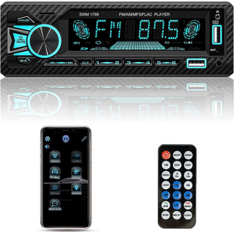 TrAdE Shop Traesio - Autoradio Bluetooth 5.1 Vivavoce 1 Din Aux Mp3 2 Usb Am Fm Display Lcd 1801 24v -