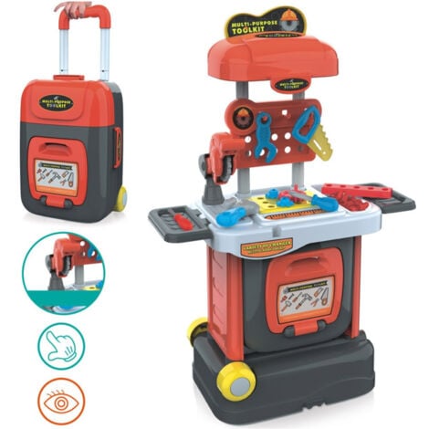 TrAdE Shop Traesio - Banco Attrezzi Giocattolo Bambini Con Sega Funzionante Richiudibile In Trolley -