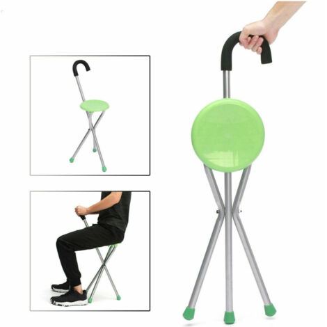 TrAdE Shop Traesio - Bastone Da Passeggio Treppiedi Con Sedia Sgabello Anziani Campeggio -