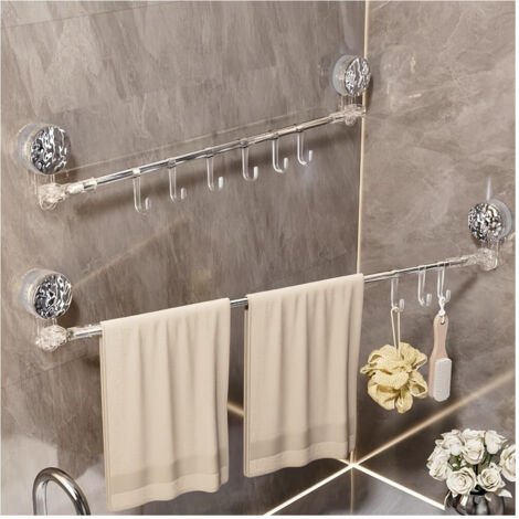 TrAdE Shop Traesio - Bastone Telescopico Regolabile 76-135cm A Ventosa Da Parete Con Ganci Rotazione A 180° -