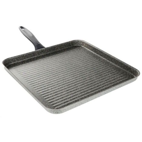 TrAdE Shop Traesio - Bistecchiera Quadrata 31.5 Cm Pietra Antiaderente Antigraffio Con Manico Nero 041064m -