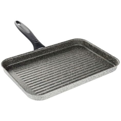 TrAdE Shop Traesio - Bistecchiera Rettangolare 19x29cm Pietra Antiaderente Antigraffio Con Manico Nero 045024m -