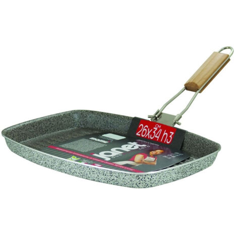 TrAdE Shop Traesio - Bistecchiera Rettangolare 26x34xh3cm Con Rivestimento Antiaderente Antigraffio 025927m -