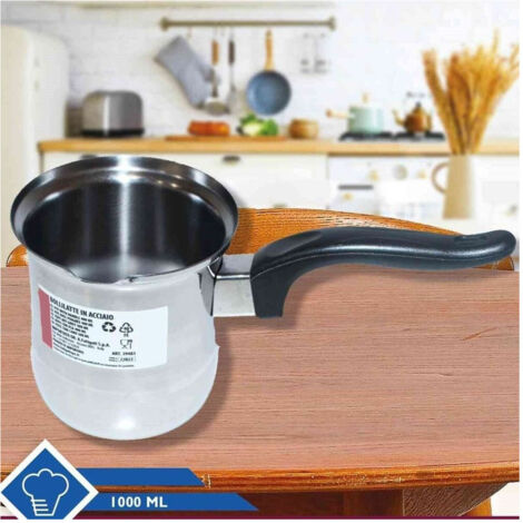 TrAdE Shop Traesio - Bollitore Bollilatte Pentolino In Acciaio Inox 300/400/500/1000ml Con Manico Ergonomico - -1000ML -