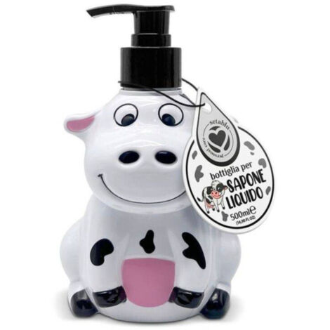 TrAdE Shop Traesio - Bottiglia Portasapone Mucca Per Sapone Liquido 500ml Accessori Set Da Bagno -