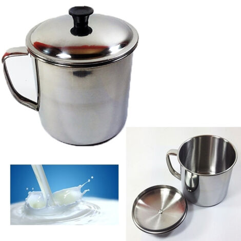 TrAdE Shop Traesio - Bricco Bollilatte Con Coperchio 10cm Contenitore Latte Caffè Acciaio Pentolino -