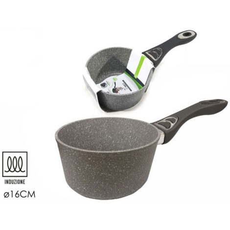 TrAdE Shop Traesio - Brocca Per Latte In Alluminio Antiaderente Rivestimento Pietra Manico Soft-touch ⌀16/18cm - -16 cm -