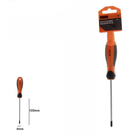 TrAdE Shop Traesio - Cacciavite Giravite Magnetico Punta Croce 4x100 Mm Impugnatura Ergonomica 07439 -