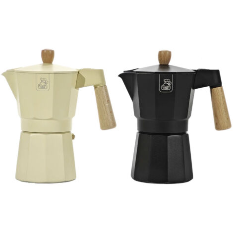 TrAdE Shop Traesio - Caffettiera In Alluminio Moka 6 Tazze Con Manico Pomello In Legno Utensile Caffè Espresso -