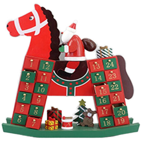 TrAdE Shop Traesio - Calendario Avvento Altalena Cavallo Natale Legno Cassetti Decorazioni Natalizie -