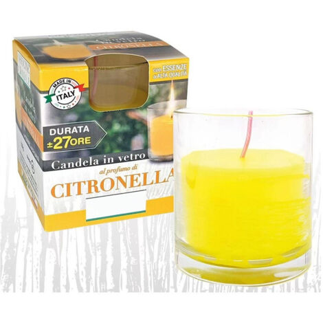 TrAdE Shop Traesio - Candela Al Profumo Di Citronella In Bicchiere Di Vetro Anti Zanzare 7.8 X 8 Cm -